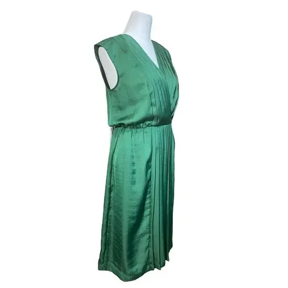 Talbots Womens Midi Dress Emerald Green Size 4 Sleeveless V-Neck Pleated Pockets - Picture 8 of 10
